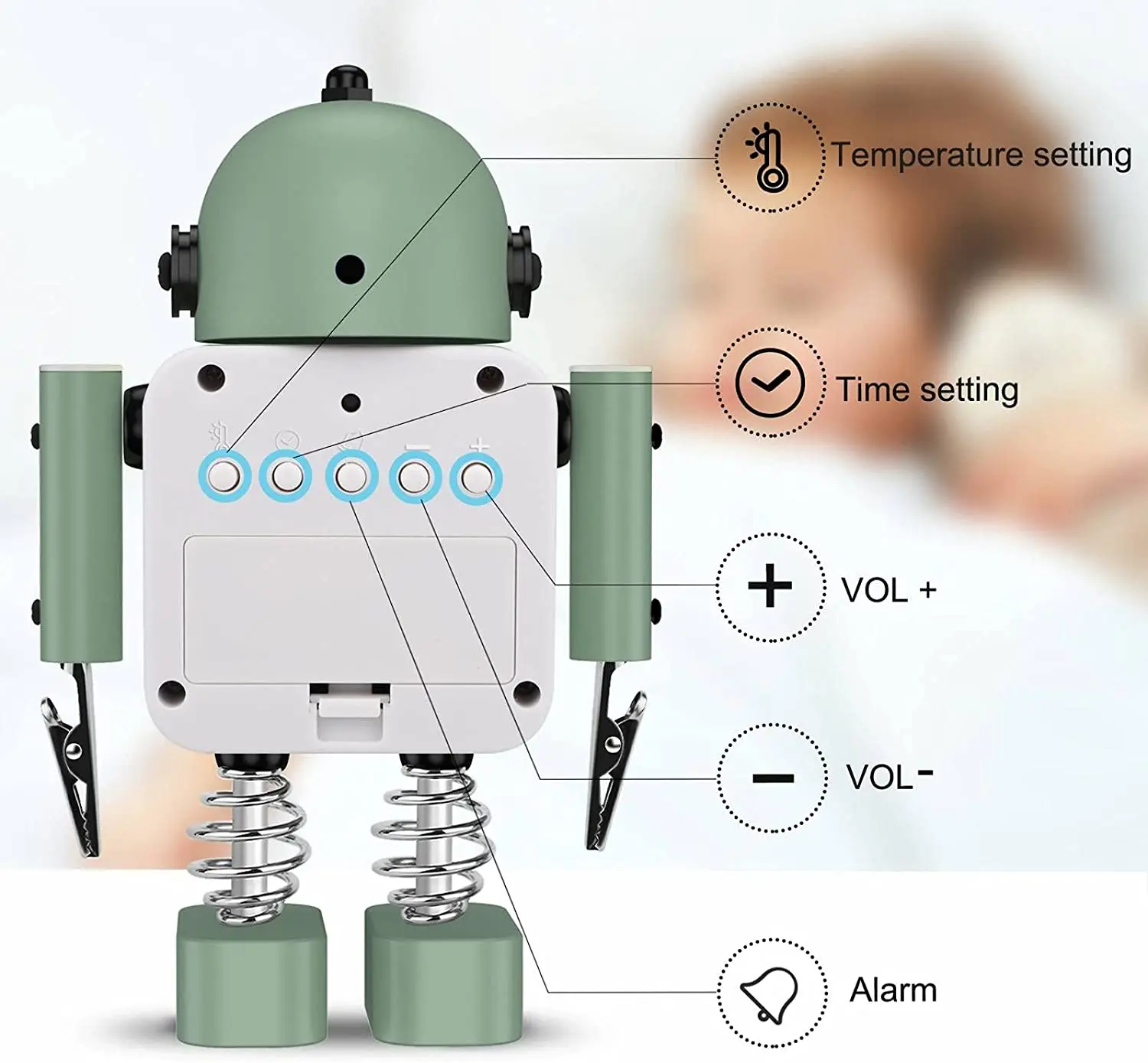 Робот-будильник цифровой со светодиодной подсветкой и функцией поддержания