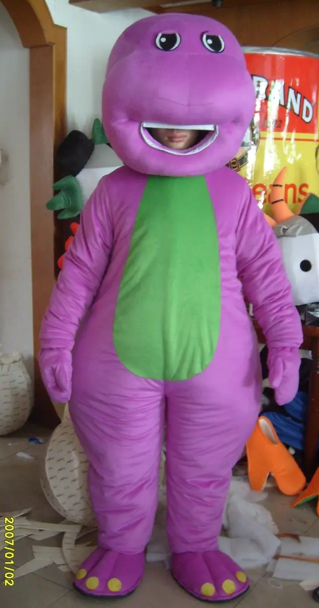 Dragon Mascot costumes on Adult Size Barney dinosaur cartoon character mascot costume halloween carvinal party welcome openning
