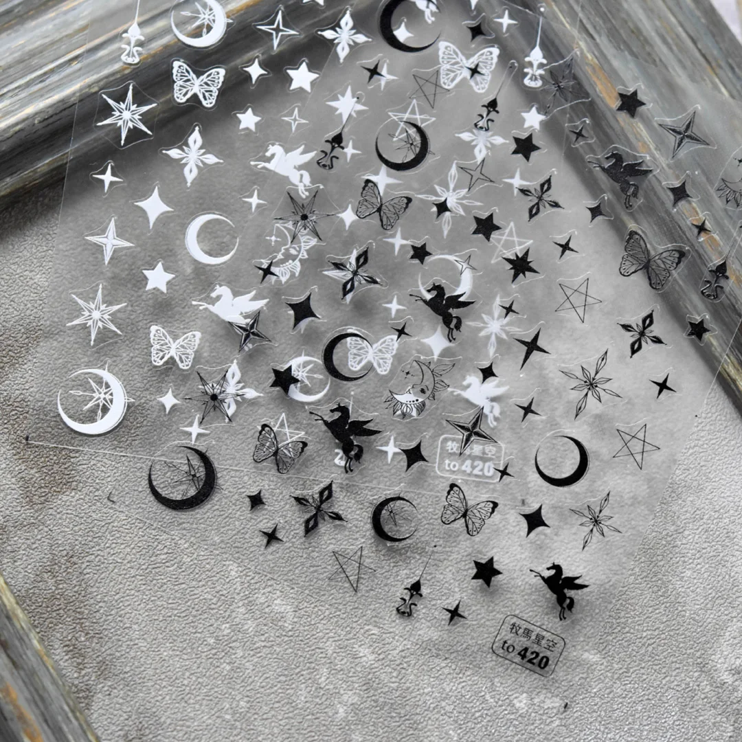 

Angel Cross Wings Corpse Bride Nail Sticker 3D Engraved Nail Stickers Flower Rose Nail Art Decorations Nail Decals Design