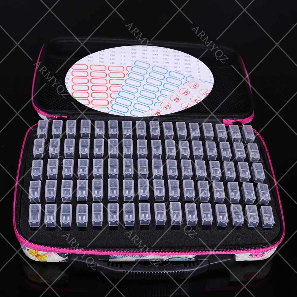 

New 80 Bottles Diamond Painting Box Tool Container Storage Box Carry Case butterfly Bag Zipper Design Shockproof Durable