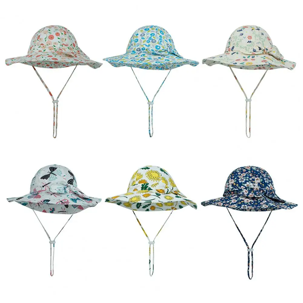 

Summer Baby Sun Hat Fisherman Cap Floral Print All-match Skin Friendly Children Unisex Beach Baby Bucket Hat for Daily Life