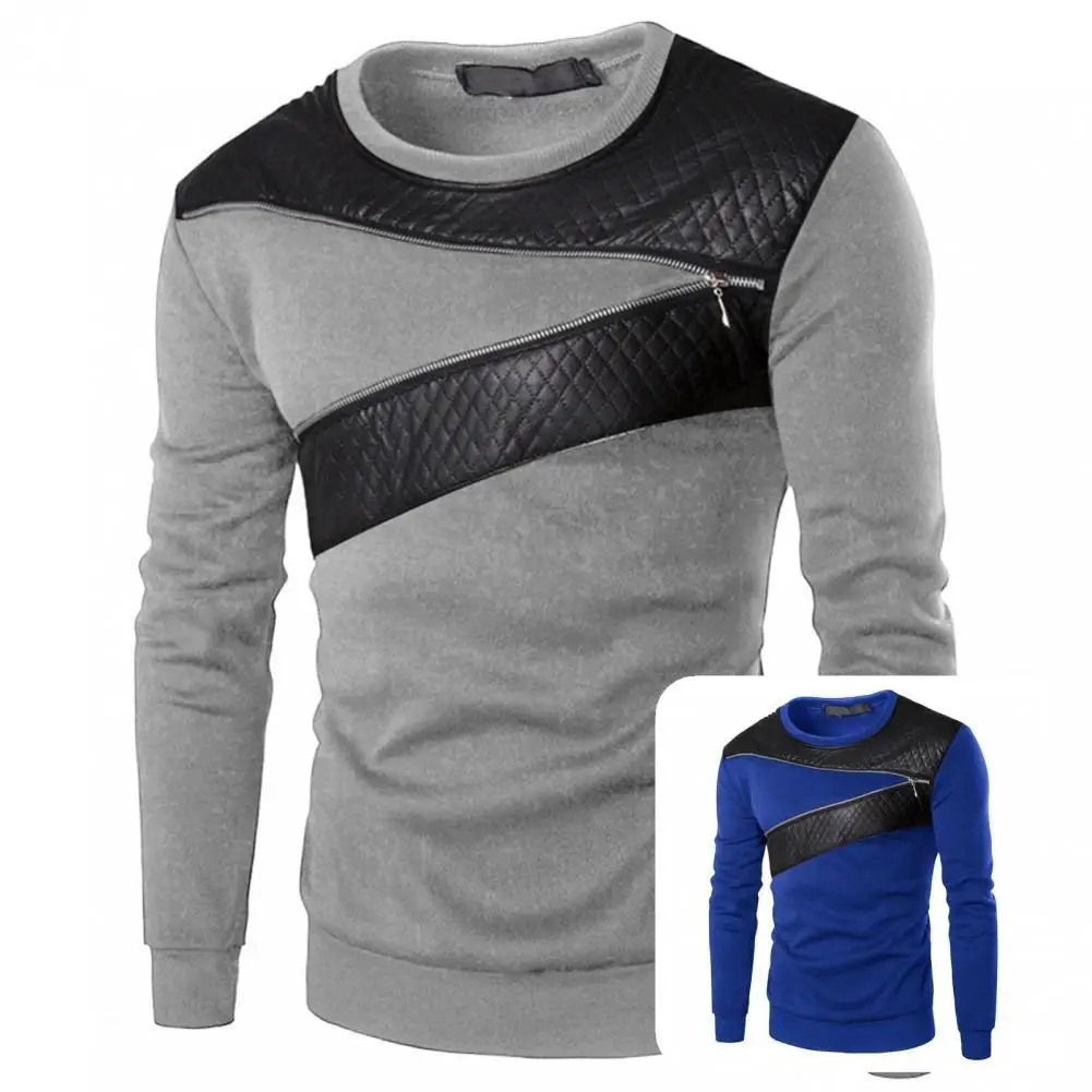 

Thick Energetic Zipper Decoration Pullover Men Top Skin-friendly Men Top Long Sleeve for Home