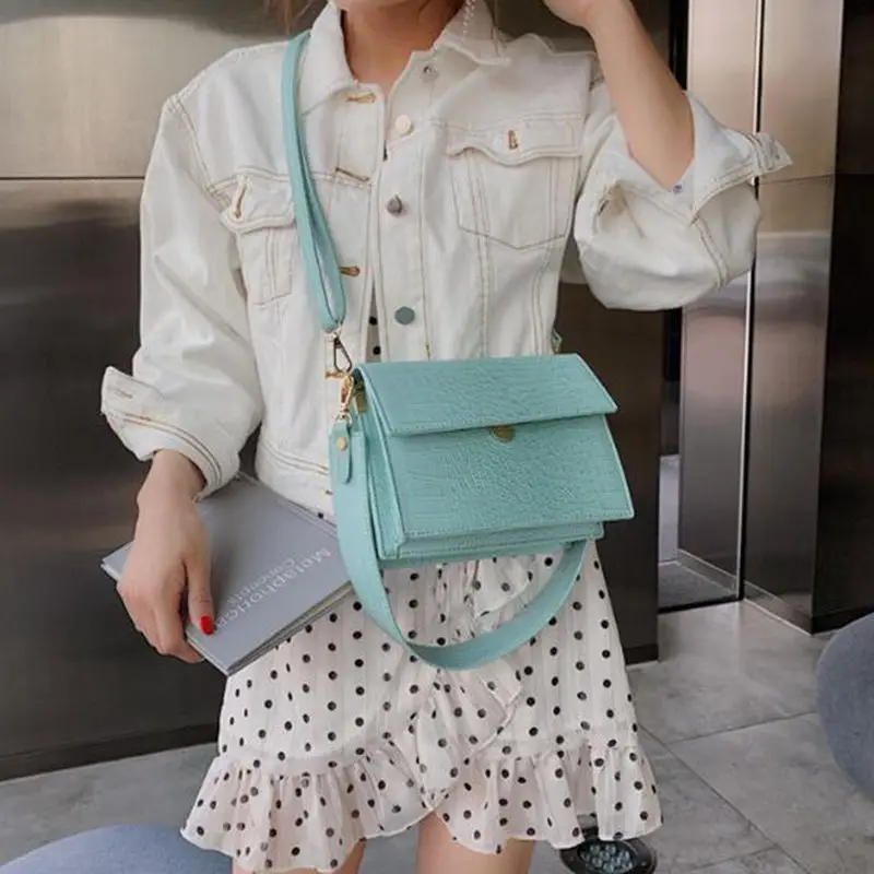 

2020 Luxury Brand Female Flip Square Bag New Quality Leather Women's Designer Handbag Crocodile pattern Shoulder Messenger Bags