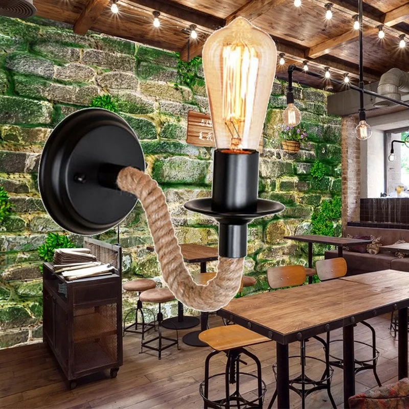 American hemp rope wall lamp loft retro industrial creative country restaurant coffee shop bar aisle lamp led wall light CL81102