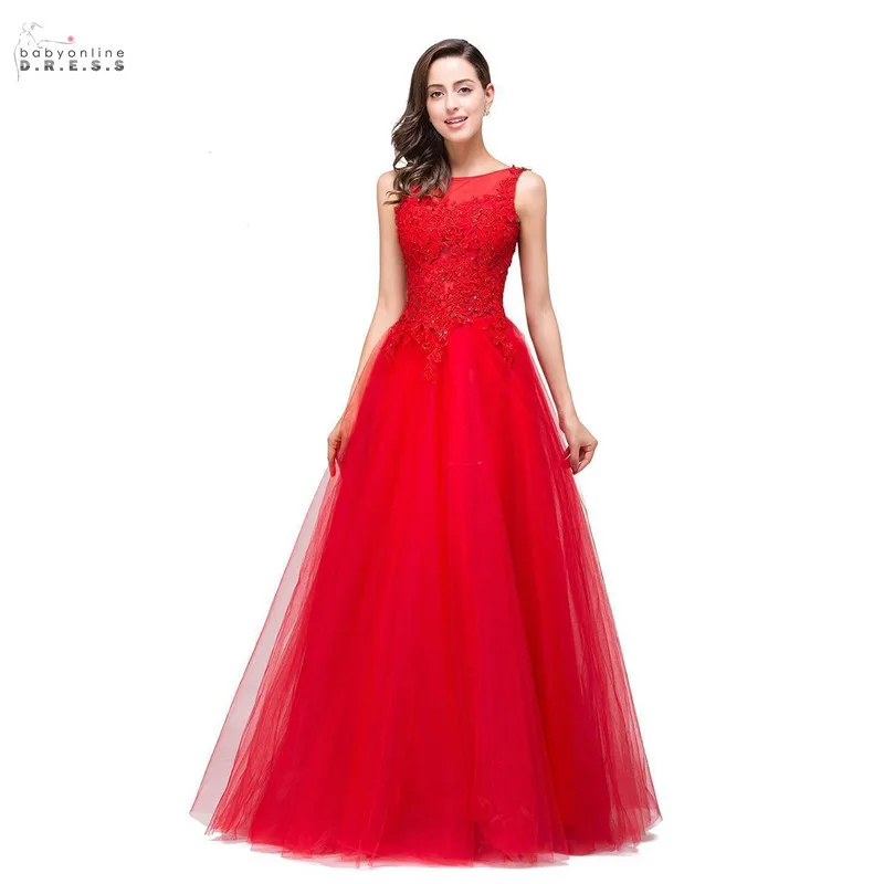 

In Stock Red A-line Long Evening Dress With Sequins Vestido De Festa Sexy Lace Backless Tulle Evening Gowns Robe De Soiree