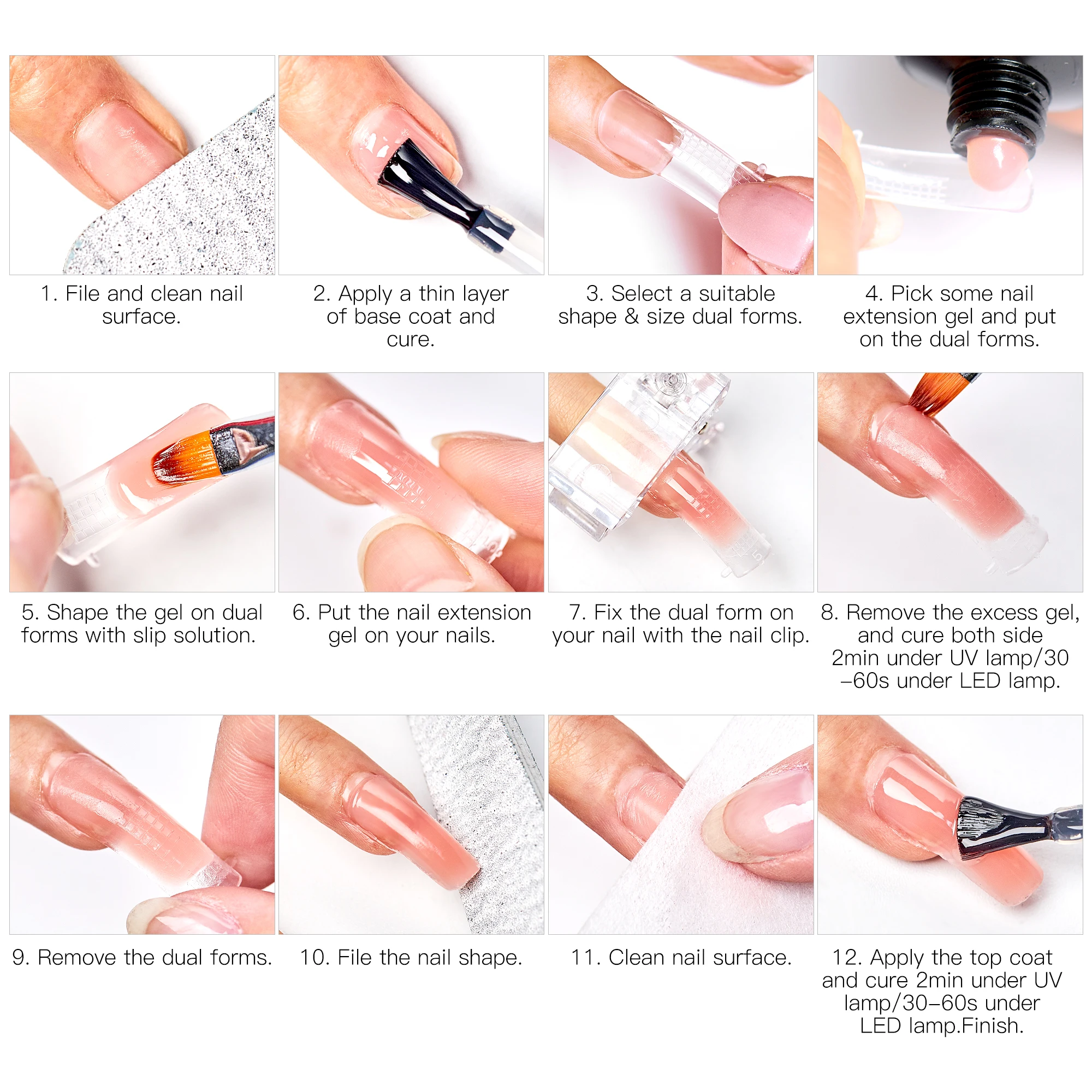 

MEET ACROSS15pcs Poly UV Gel Nail Set With UV Lamp Quick Building Nail Extension UV Gel Varnish Pink Gel Lacquer Kits