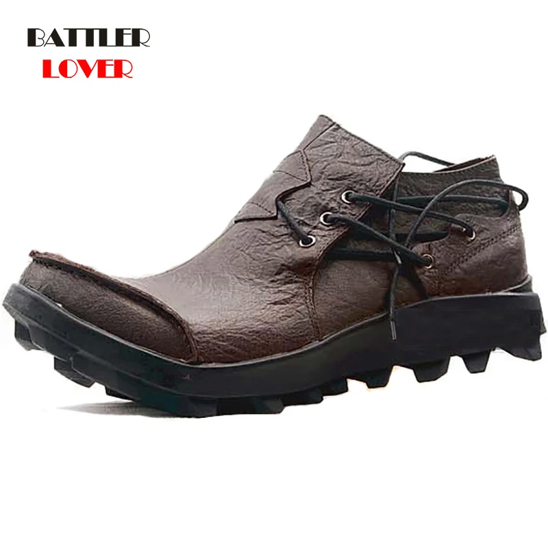 Men's Cowhide Genuine Leather Work Casual Shoes Military Combat Men Gothic Skull Punk Motorcycle Riding Shoe Martin Hiking | Обувь