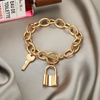 punk gold ankle bracelets for women hip hop lock key ot buckle chunky chain ankle on the leg sandals foot jewelry leg chain