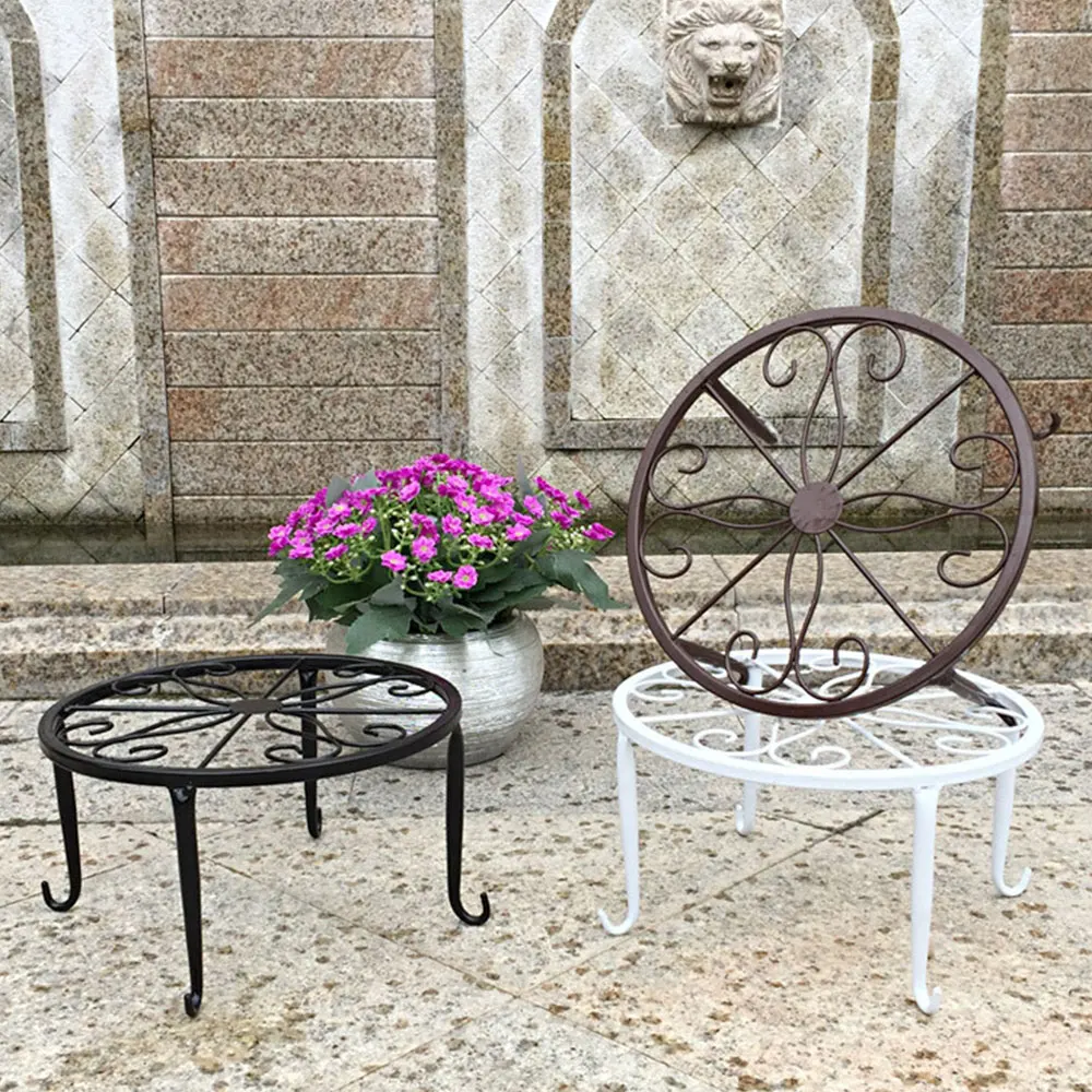 Potted Stander Wrought Iron Home Decor Classic Style Plant Balcony Create Round Garden Storage Rack Stand Floor Display Shelf