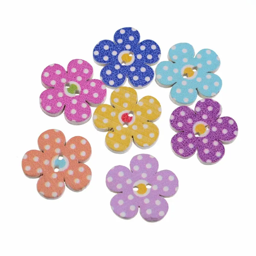 Бесплатная доставка 20 шт. случайных цветов в горошек 2 отверстия деревянные