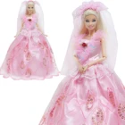 1x элегантное розовое бальное платье принцессы в форме сердца вечерние няя одежда без рукавов, вуаль, длинное свадебное платье для куклы Барби, аксессуары
