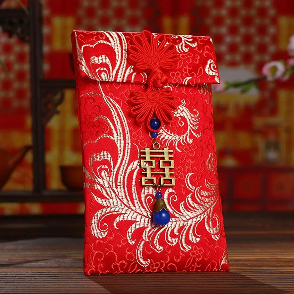 Китайский стиль ткань узел красный конверт пакет деньги карман новый год