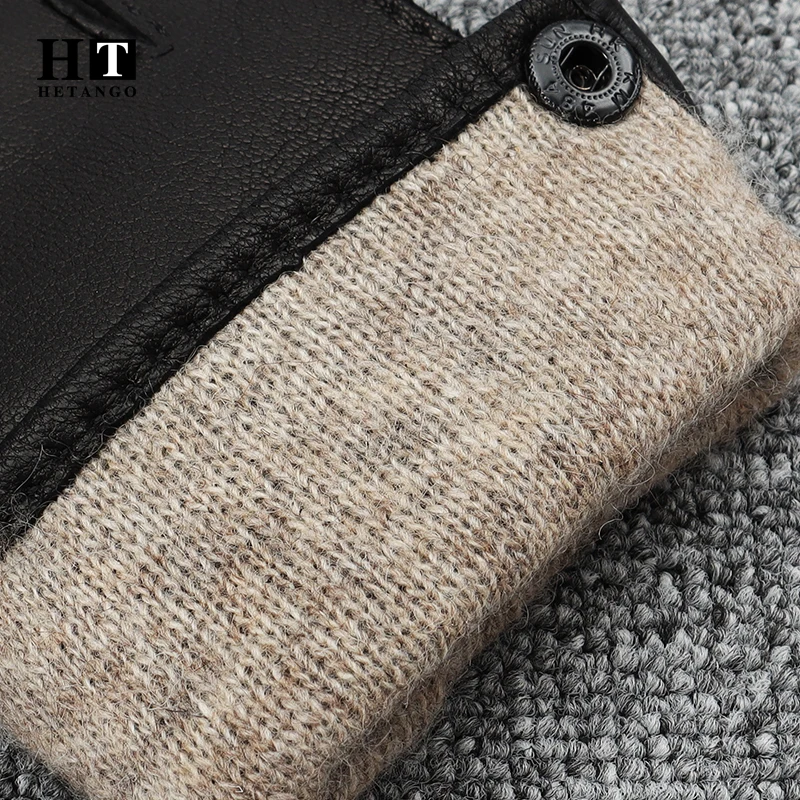 Новые зимние перчатки из оленьей кожи для мужчин с подкладкой из шерсти в стиле с застежкой-кнопкой, стойкие к износу и сохраняющие тепло, сшитые вручную.