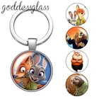 Брелок Disney зверополис, Ник, лиса, Джуди, зоотропис, стеклянный брелок с кабошоном на сумку, автомобильный брелок, кольцо-держатель, брелоки, подарок