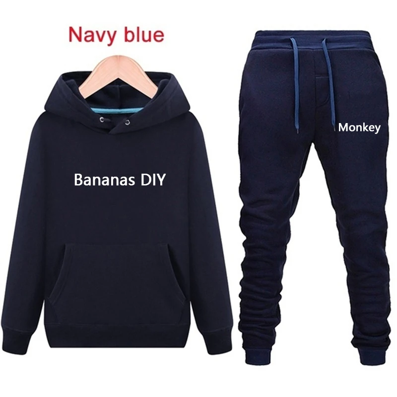 

Brand Homme Two Pieces Sets Hooded Tracksuit Men/Women Sportswear Gyms Black Hoodies+Sweatpants Monkey Joggers Sweatshirts