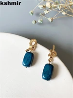 2021 south koreas new fashion asymmetrical blue turquoise earrings womens golden stud exquisite earrings birthday party