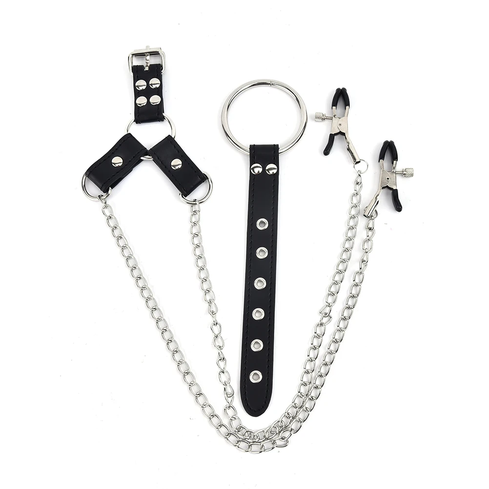 

Leather Metal Nipple Clips Adjustable Breast Clamps Chained Shaking Stimulate Female Breast Exotic Accessories