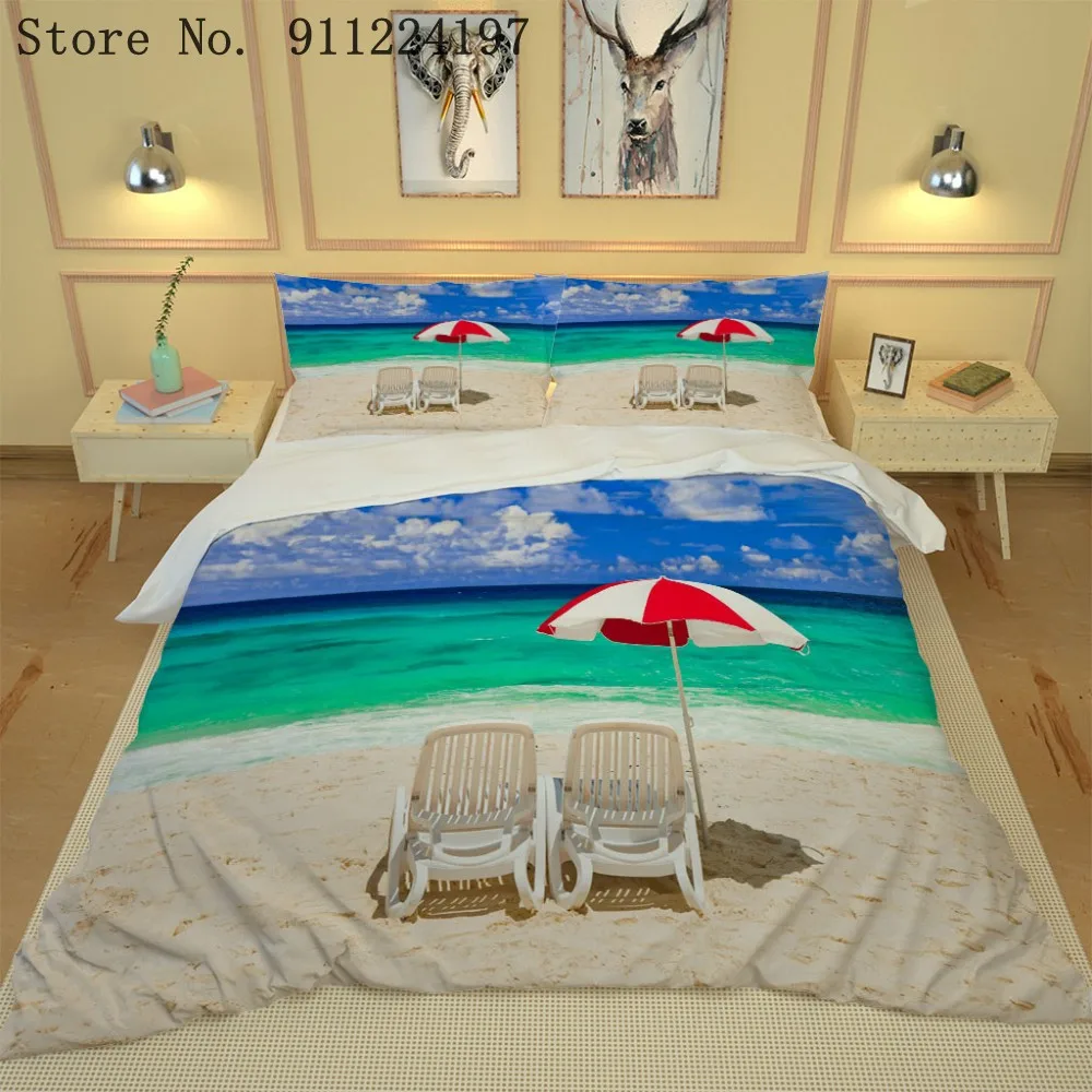 Комплект постельного белья с изображением песчаного пляжа двойное