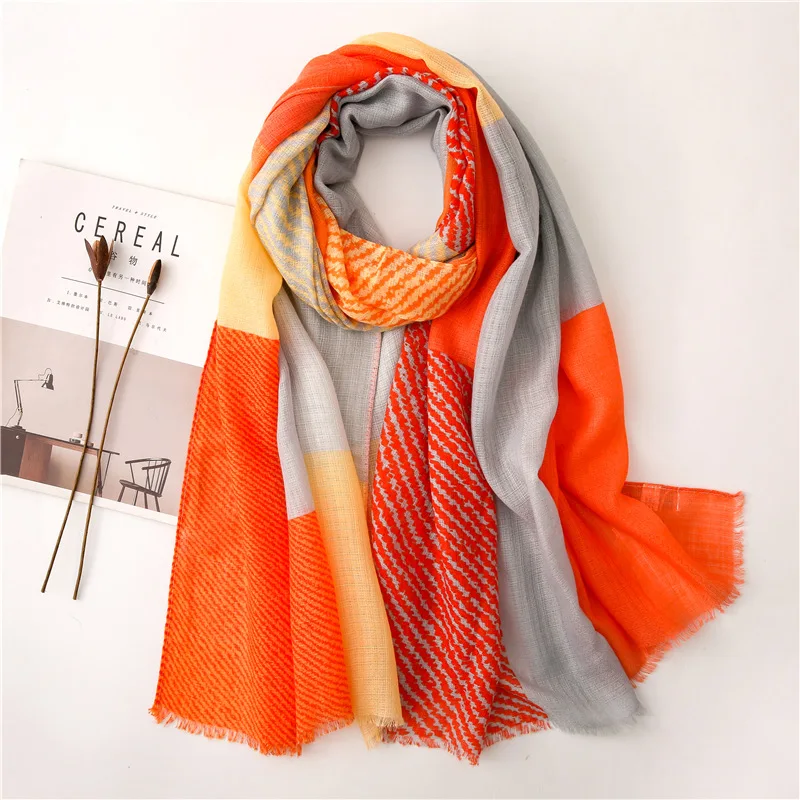 

2020 Luxury Brand Scarf Women's Spring And Autumn Silk Scarves Cotton Linen Long Shawl Dual Purpose high quality women fashion