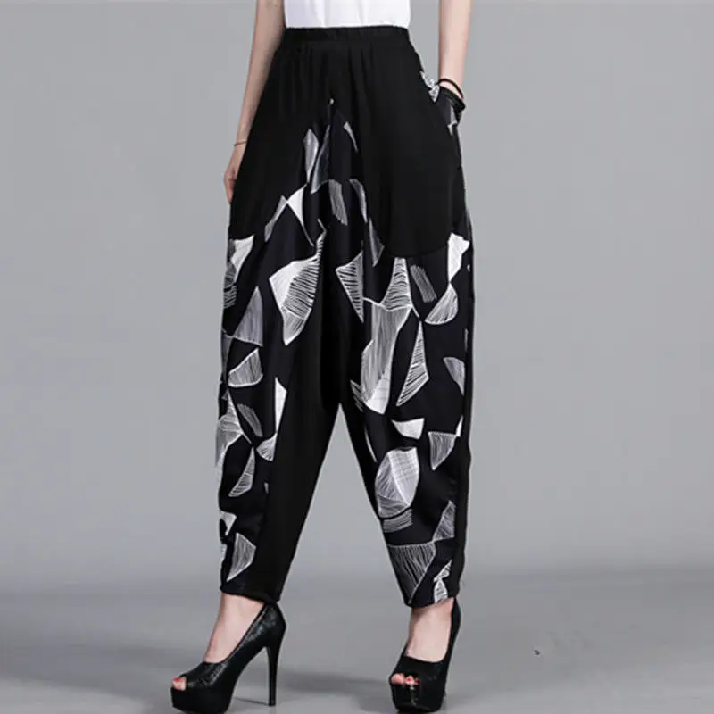 

Korean Print Hit Color Lantern Pant Women High Waist Pocket Loose Female Harem Pants Female 2022 Clothes New D6