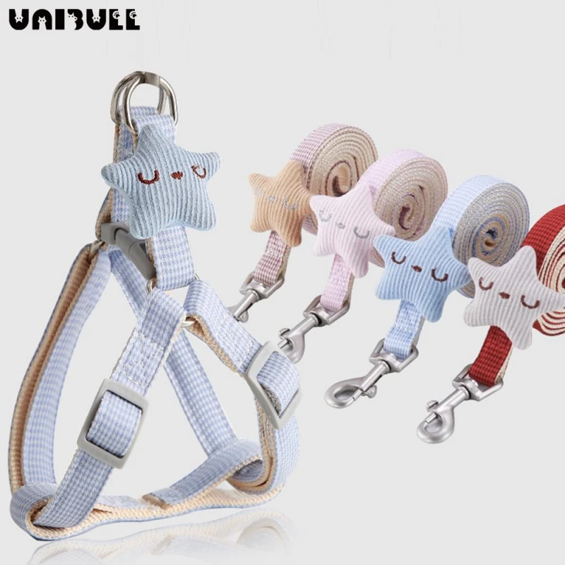 

Small Dog Pet Dog Puppy Adjustable Breathable Leash Pulling Rope Harness Vest Chest Strap Cartoon houndstooth starfish pet chest