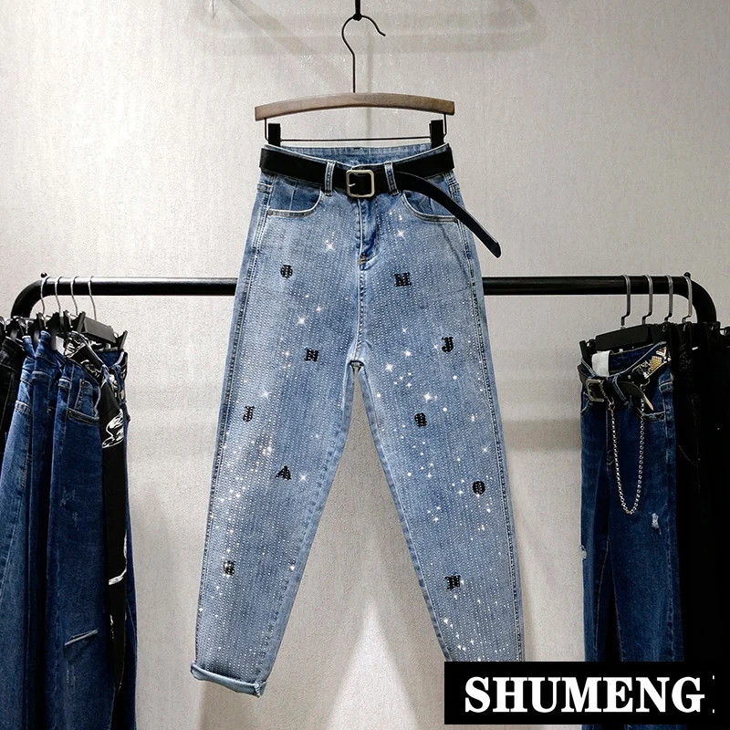 Новые весенние туфли со стразами и вышивкой в виде букв джинсы для женщин