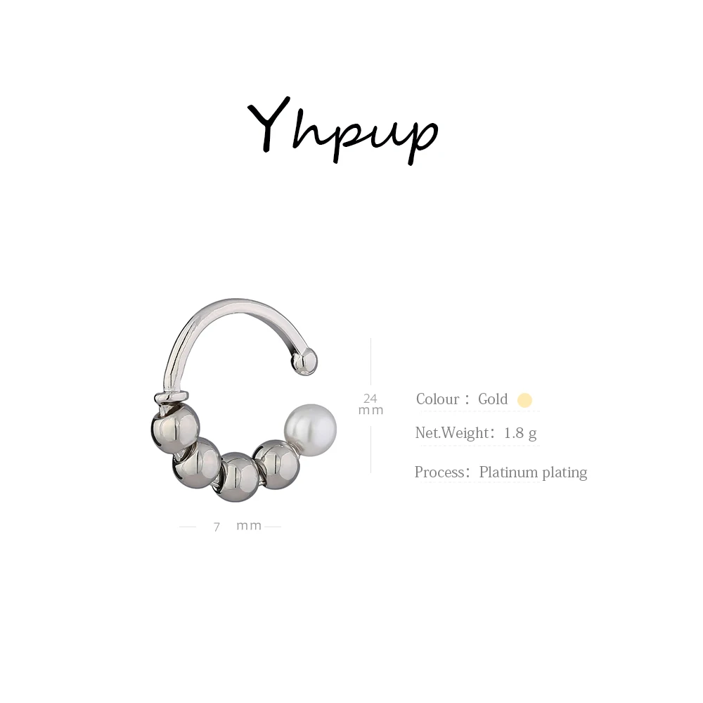 Yhpup 925 Sterling Silver Circle Pearls Ear Cuff Earring for Women Fashion Metal Geometric No Pierced Clip Simple Jewelry | Украшения и