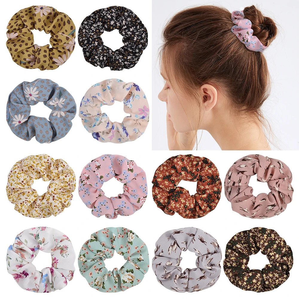 

3.9inches Bohemian Style Hair Scrunchie Sweet Floral Elastic Hair Bands For Girl Women Hair Ring Ponytail Girls Hair Accessories