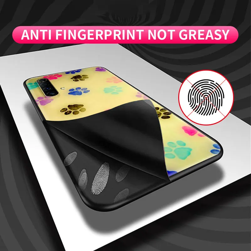 

Phone Case for Realme C3 6 5 7 XT C11 C15 X50 Pro 7i Black Silicone Soft Capas Matte Mobile Covers Dog Footprints Dog Paws