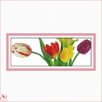 beautiful tulip flowers chinese cross stitch kits ecological cotton stamped printed 11ct diy easy to use home decoration