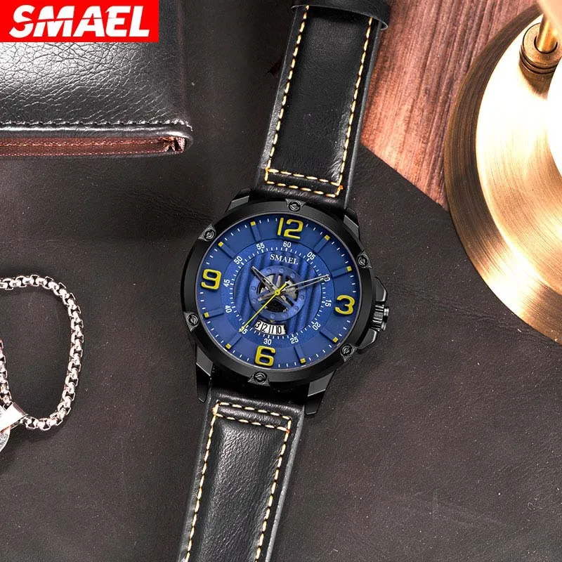 

Men's Watch Waterproof Genuine Leather Strap Calendar Business Men's Quartz Wrist Watch 2021