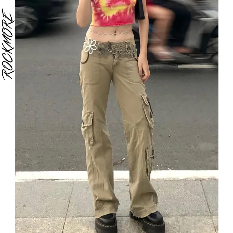 

Rockmore Low Waist Cargo Pants Women Baggy Pockets Straigh Trousers Wide Leg E Girl Streetwear Punk Joggers Harajuku Autumn