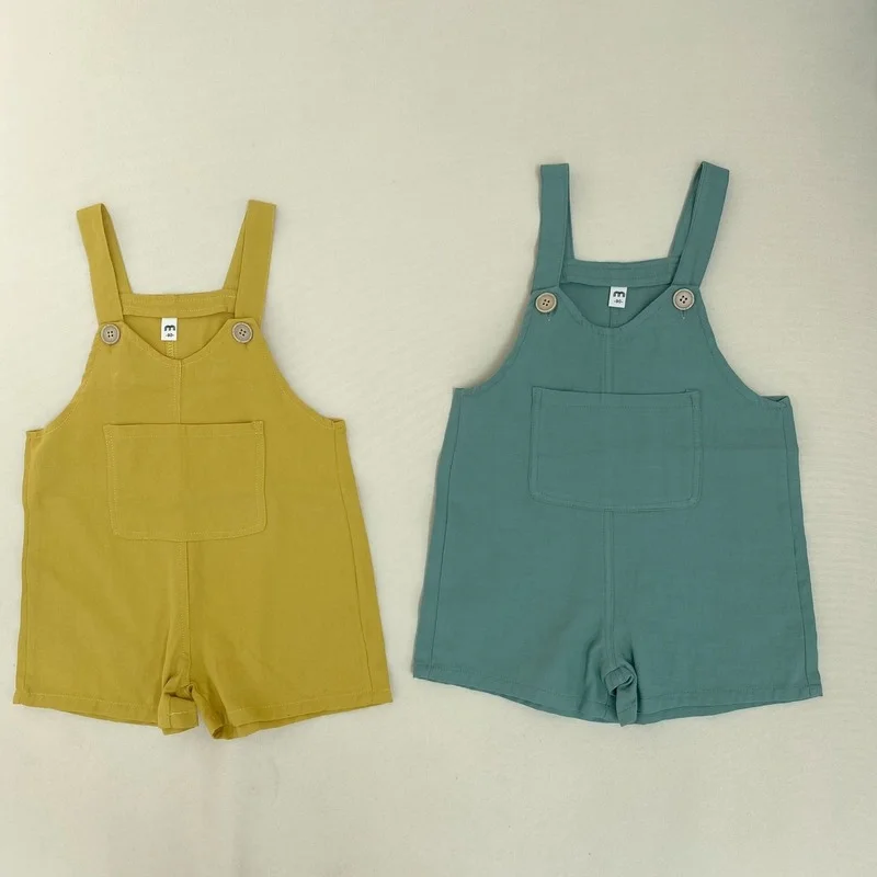 

Spring/summer 2021 New Children Clothing Kids Washed Cotton Straps Pants for Boys and Girls Suspender Short Solid Color Trousers