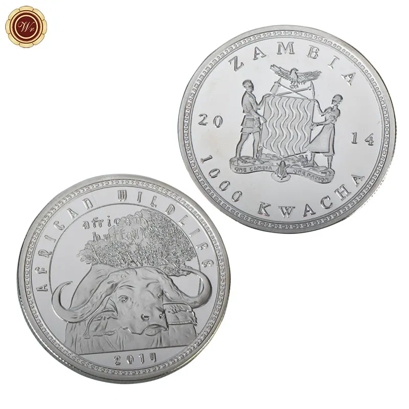 African Wild Protected Animals Sliver Commemorative Coins Zambia Kwacha Souvenir Elephant Lion Buffalo Challenge Coin Gift | Дом и сад