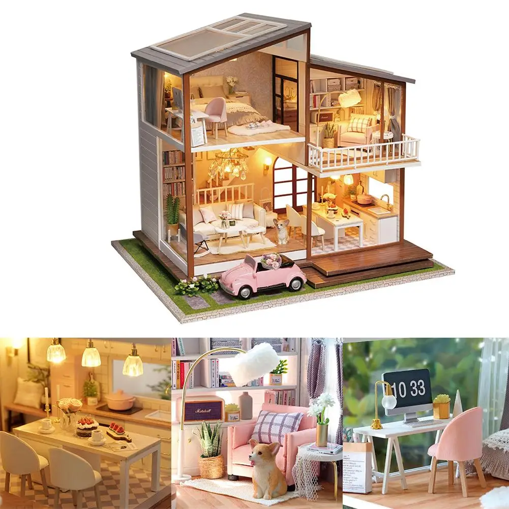 DIY Кукольный дом Миниатюрный архитектура мебель комплект с музыкой и