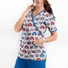 Клинические униформы женщина с V-образным вырезом и короткими рукавами, медицина одежда для малышей с рисунком и кормящих мам; Принт в виде рабочие футболки топы униформа медсестры женская обувь