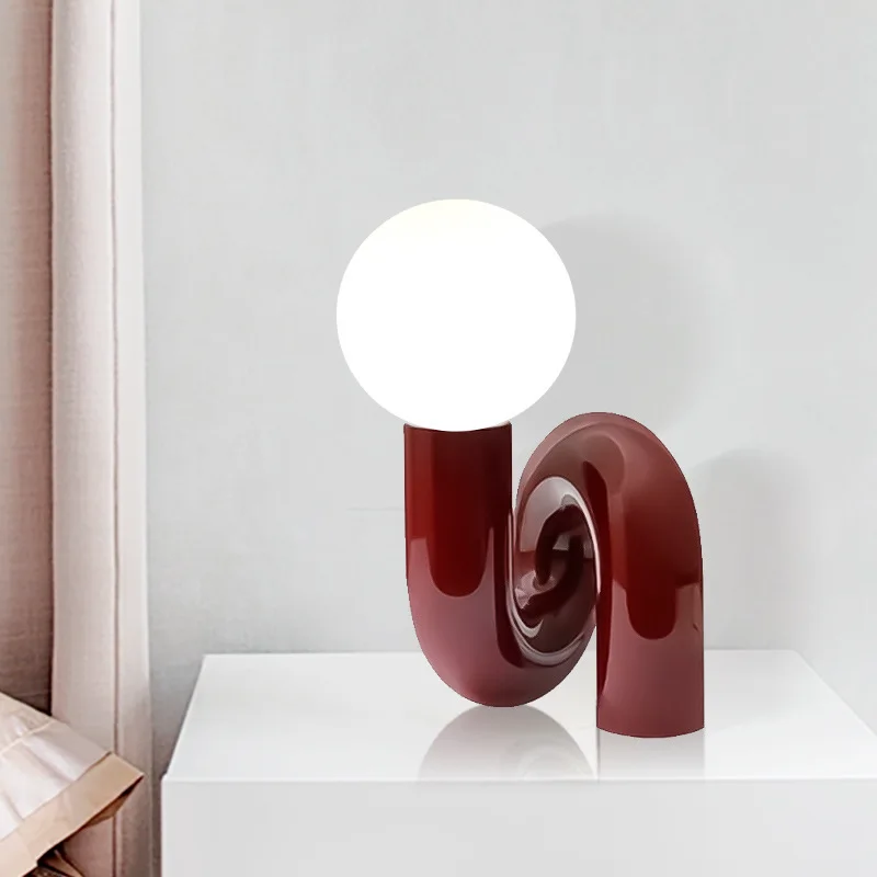 

Modern Contracted Style Red U Shape Resin Lamp with Milky White Glass Ball Shade G9 LED Table Lamp for Children Room Bedroom