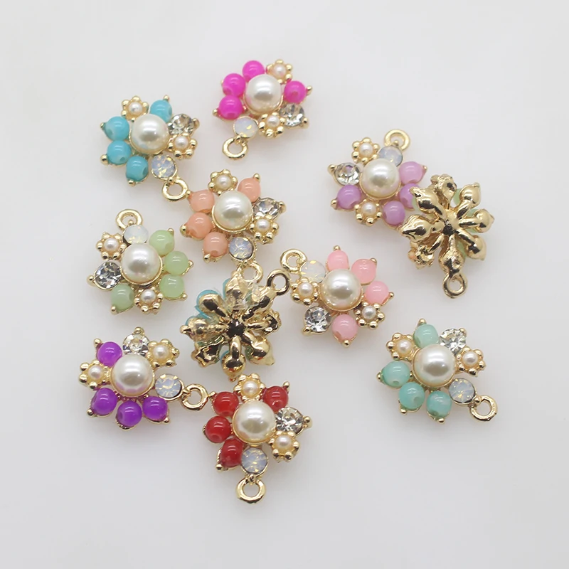 

metal flower pendant button 10pcs/batch 15mm pearl sewing handmade alloy pearl supply decorative mixed color jewelry accessories