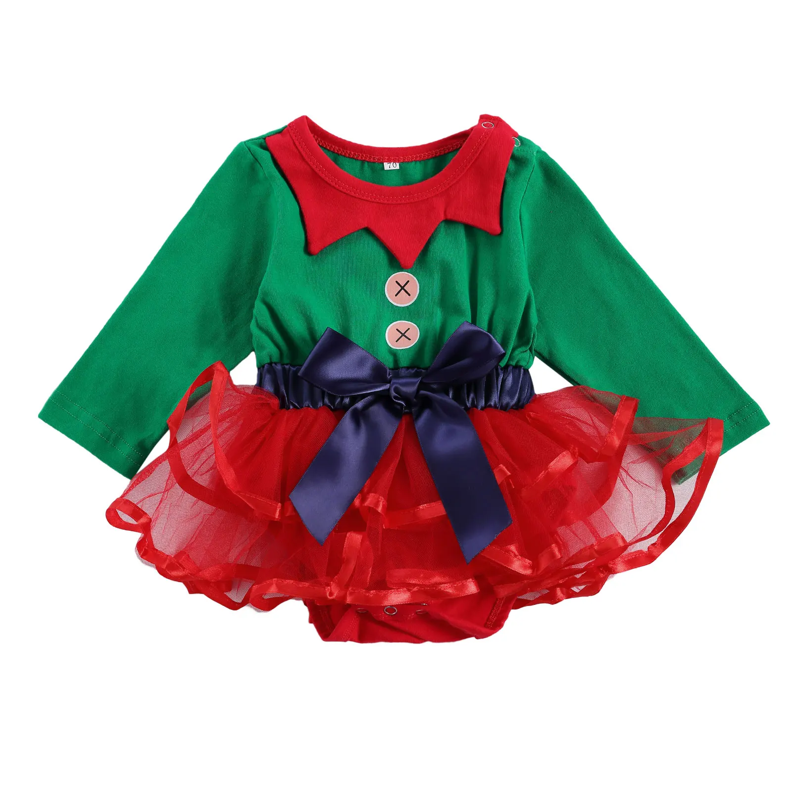 

Christmas Newborn Baby Long Sleeve Ruffle Neck Tutu Romper for Party 0-24M