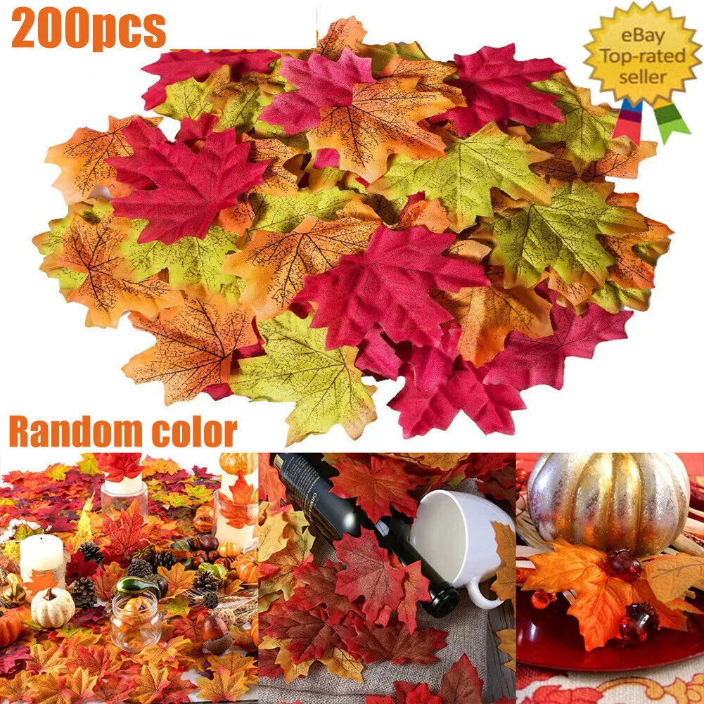 

200Pcs Artificial Maple Vivid For Home Party Christmas Decoration Scrapbooking Mixed Fall Fake Leaves Wedding Party Decor