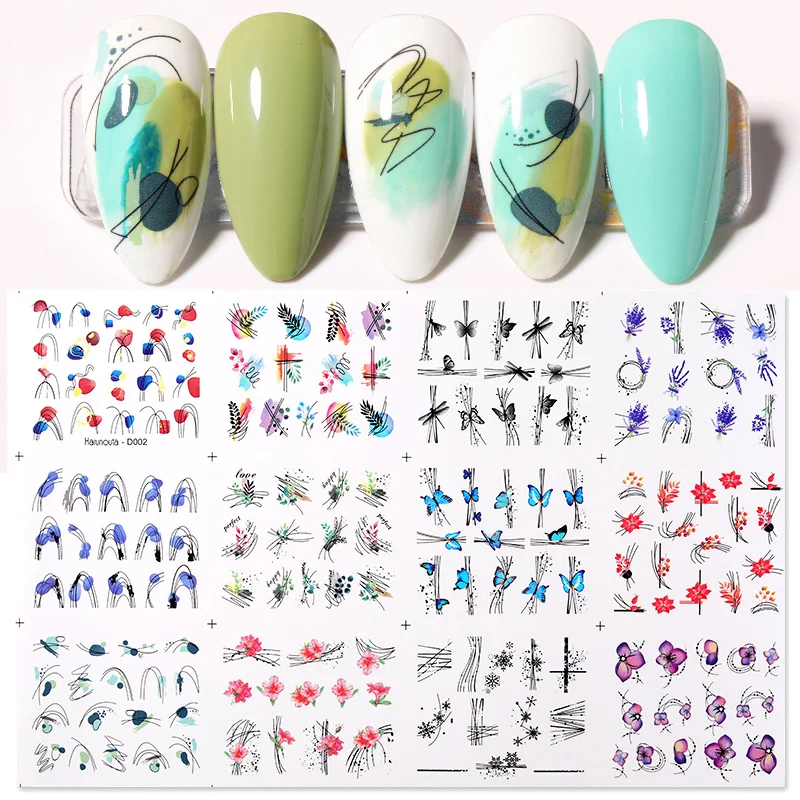 12Pcs Spring Colorful Floral Leaves Flowers Water Decals Stickers For Nails Butterfly Fruit Sliders DIY Manicures Accessories | Красота и