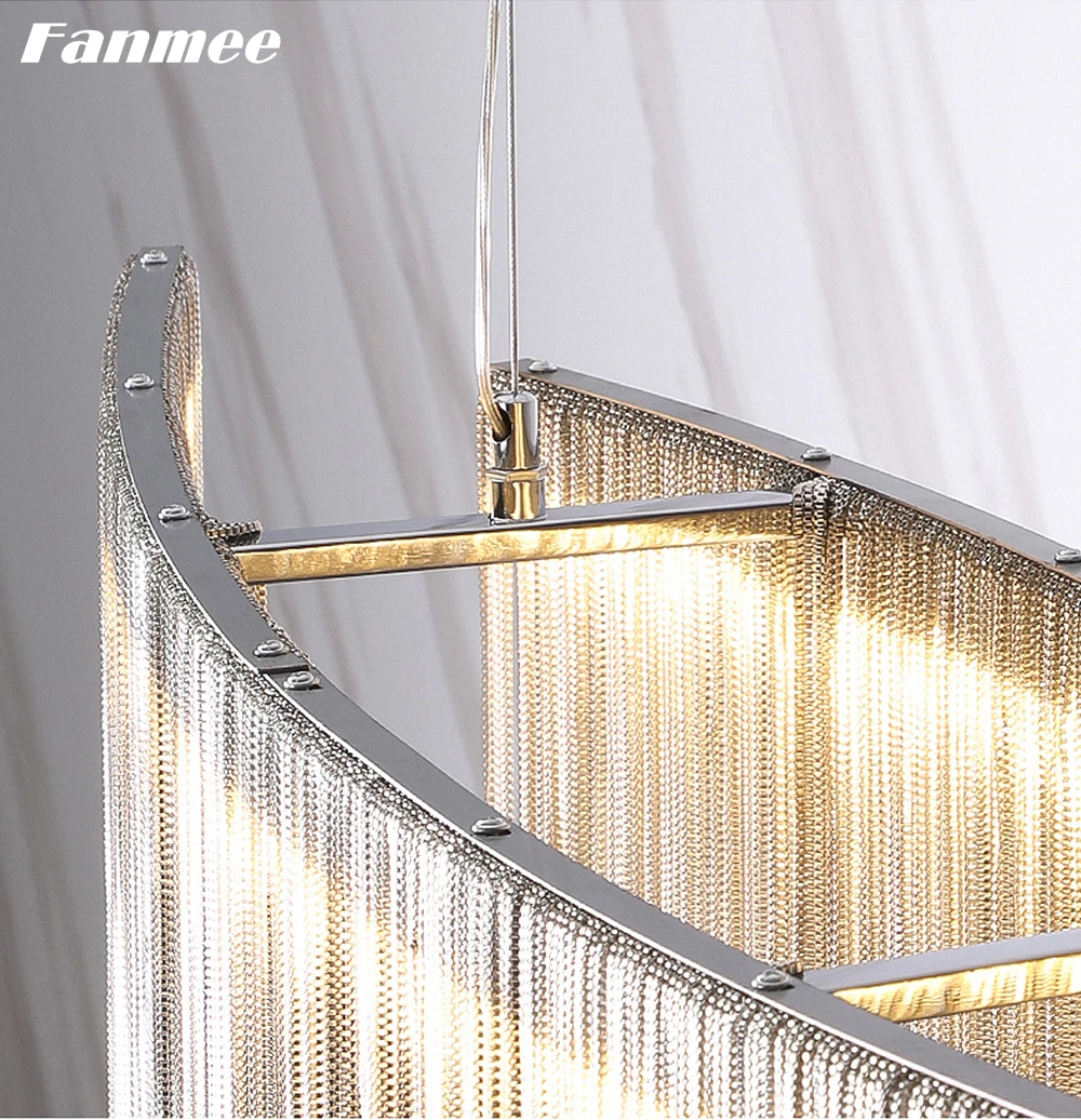 Lámpara de borla de estilo nórdico, colgante lineal de cadena de aluminio moderna, lámpara artística, decoración para sala de estar y comedor