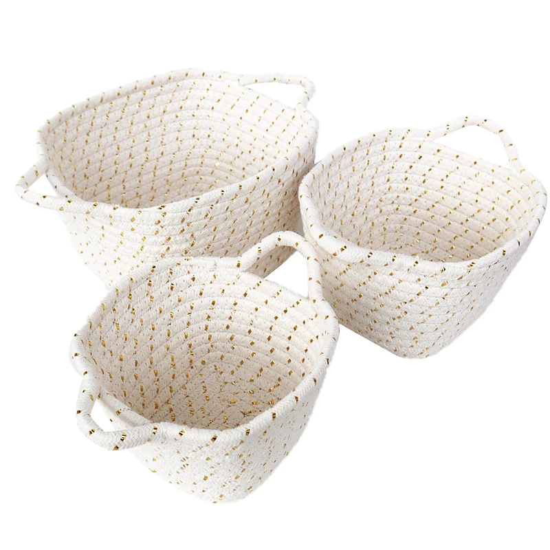 

Cotton Rope Storage Baskets Organizer Decorative Woven Basket With Handles For Nursery Baby Clothes,Toy,Makeup,Set Of 3