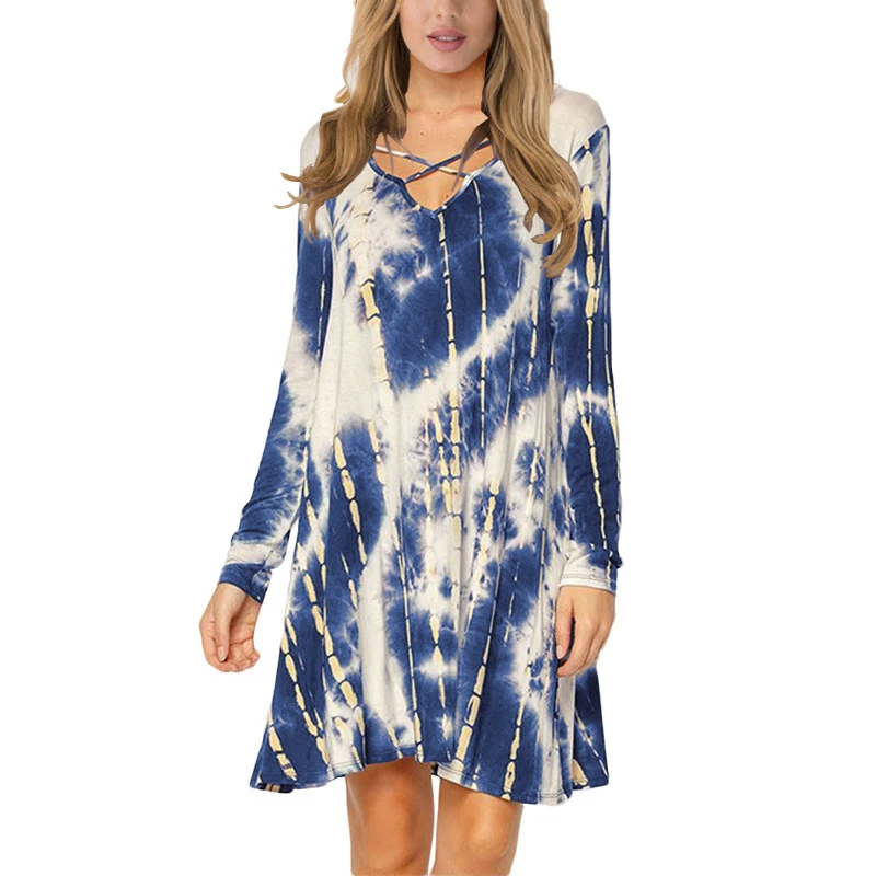 

2020 New Summer V-neck Dresses Long sleeve sexy Casual Print Dress