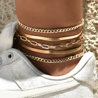 womens multi layer metal chain bead chain anklet combination popular fashion personality new 5 piecesset 2020 female punk