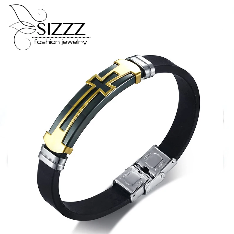 2019 2017 модный мужской золотистый и черный браслет с крестом из титановой