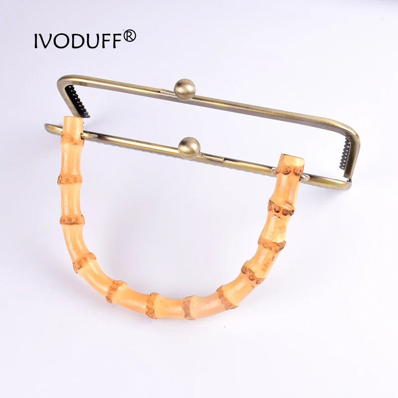 8 inch Bamboo Handle Purse Frame, Metal Kiss Frame With Bamboo Handle 1 piece