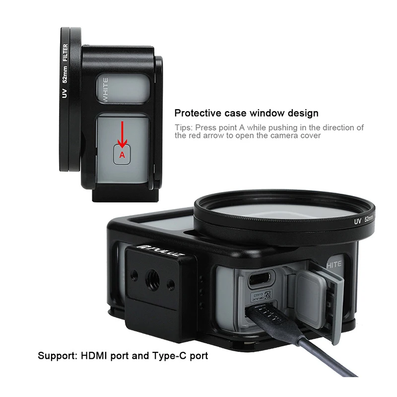 Aluminum Alloy Protective Case Cage for GoPro Hero 7 Silver / White with 52mm UV Lens Go Pro Accessories | Электроника