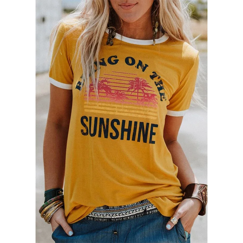 

Plus Size Women T-Shirt Summer Short Sleeve tops tee Bring On The Sunshine T-Shirt Nice Femme Harajuku t shirt Ladies Tops Tee