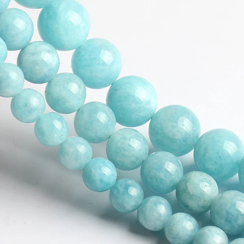A+ Blue Aquamarines Stone Round Loose Beads For Jewelry Making Natural Perles DIY Bracelet Accessories 6 8 10mm 15&quotStrand - купить по